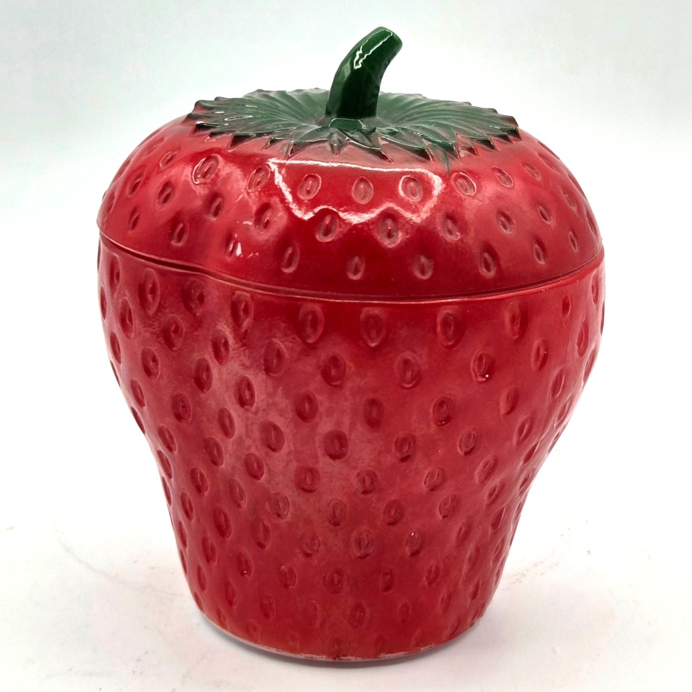Vintage 1940s Hazel Atlas Strawberry Jam White Milk Glass Jelly Jar w/ Lid 4"